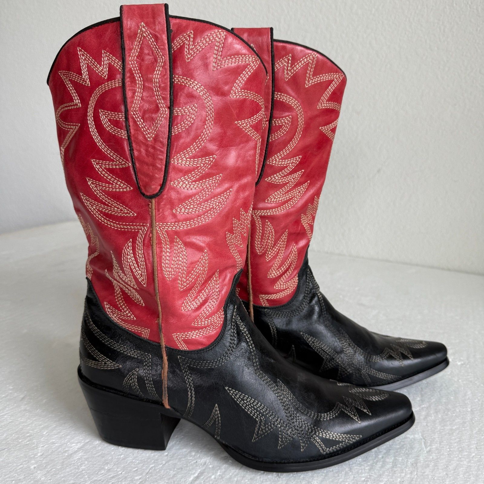 Miz Mooz Embroidered Western Red & Black Leather Cowgirl Boots Us 9.5 - 10 Eu 41